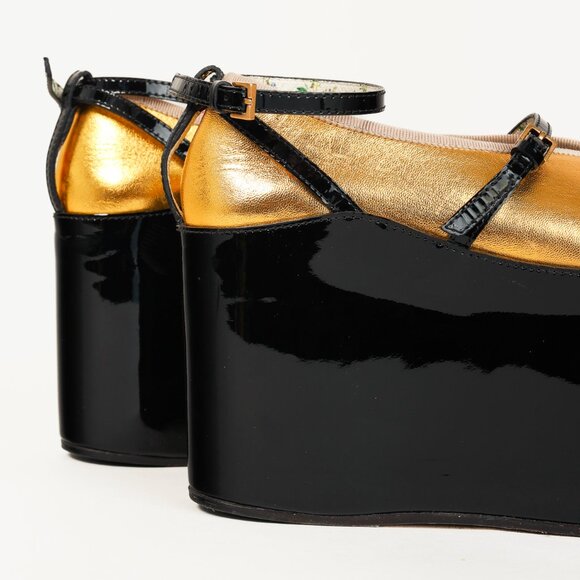 Gucci Gold & Black Patent Leather Hannelore Detachable Platform Flat - Picture 11 of 13